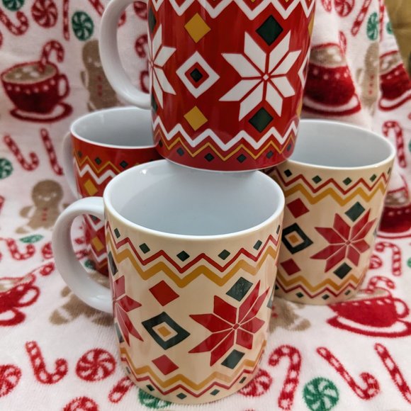 German Mugs Waechtersbach Set of 4 Pattern Inspired By Scandinavian Sweaters - Picture 7 of 11